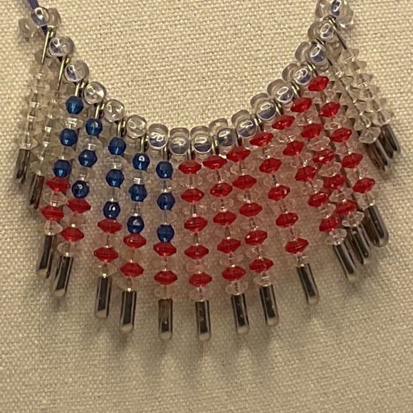 Vintage Silver Safety Pin Plastic Beaded Flag Necklace Adjustable Length - Picture 2 of 7